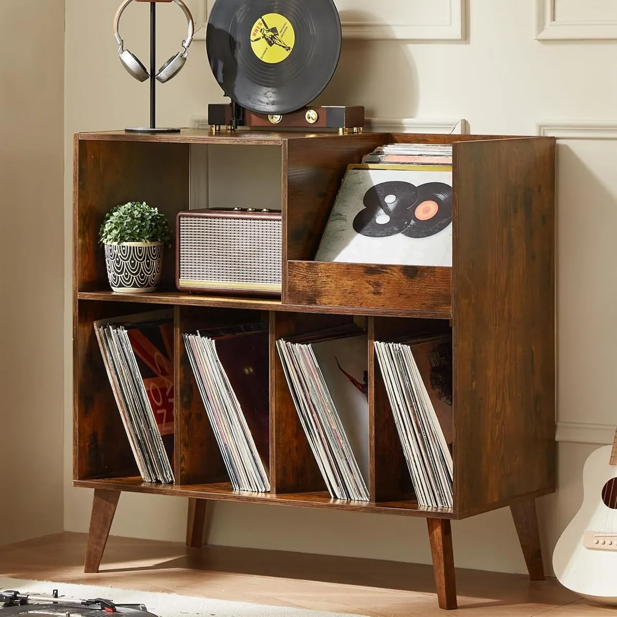Large Record Stand with Storage and Shelf Vinyl - Image 1