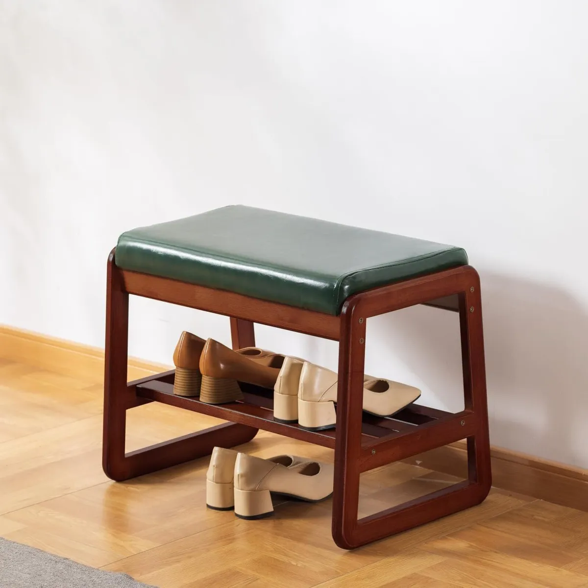 Solid Wood Shoe Bench 2-Tier Wooden Storage - Image 1