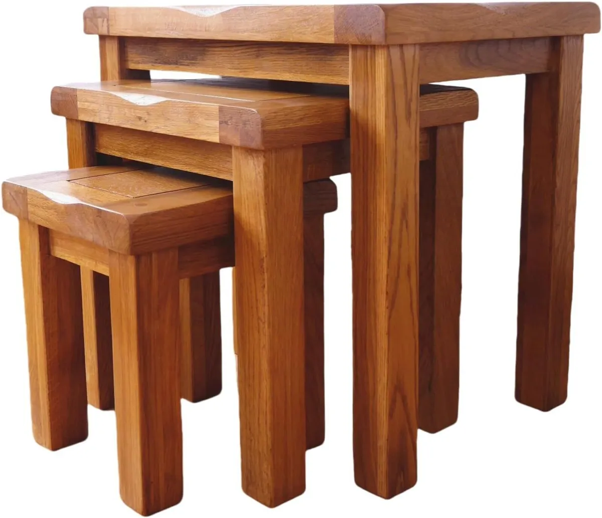 Nesting Table Solid Oak Nest of 3 Tables - Image 3