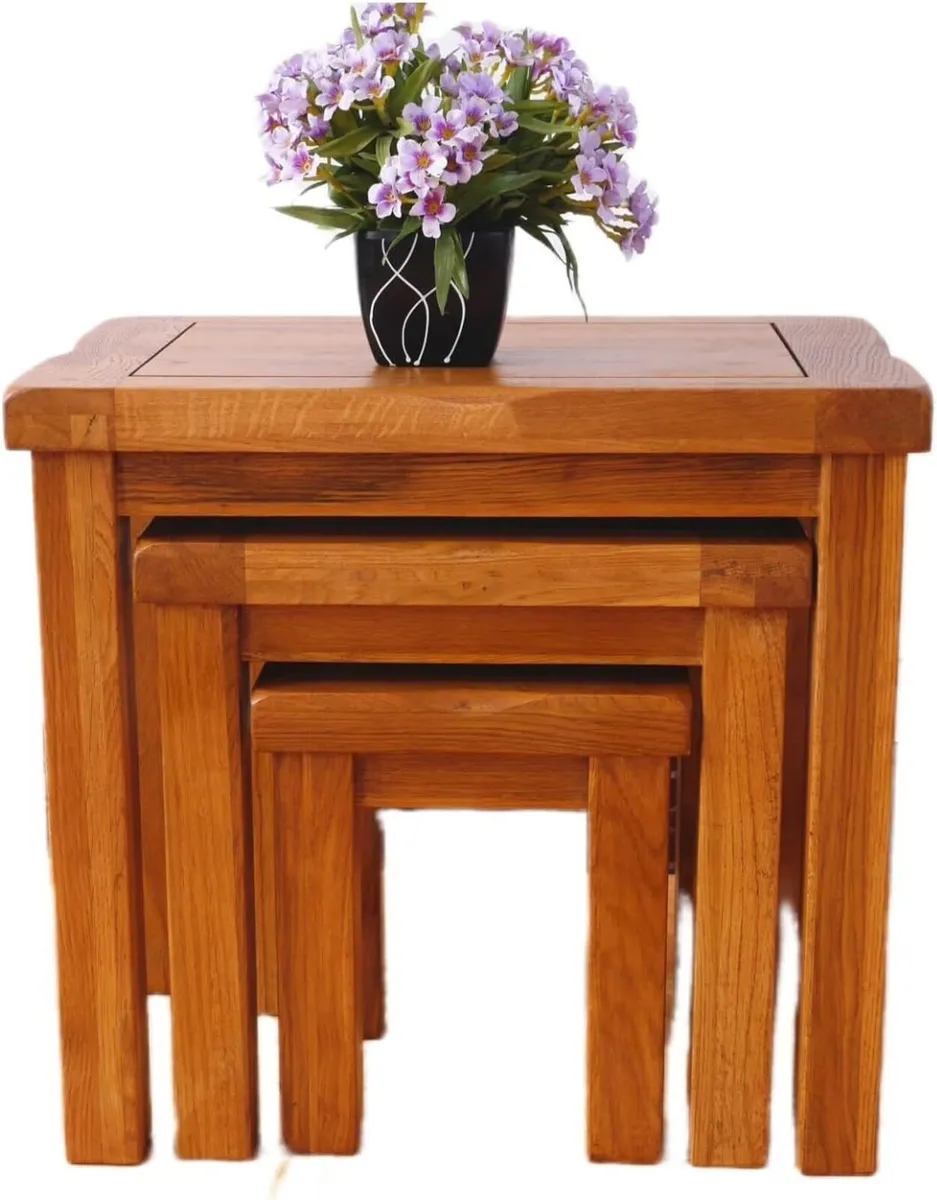 Nesting Table Solid Oak Nest of 3 Tables - Image 4