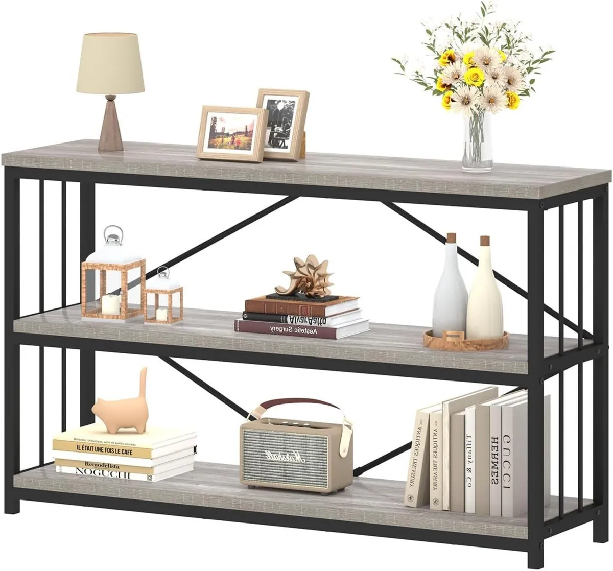 47" 3 Tier Low Bookcase Industrial Modern Short - Image 1