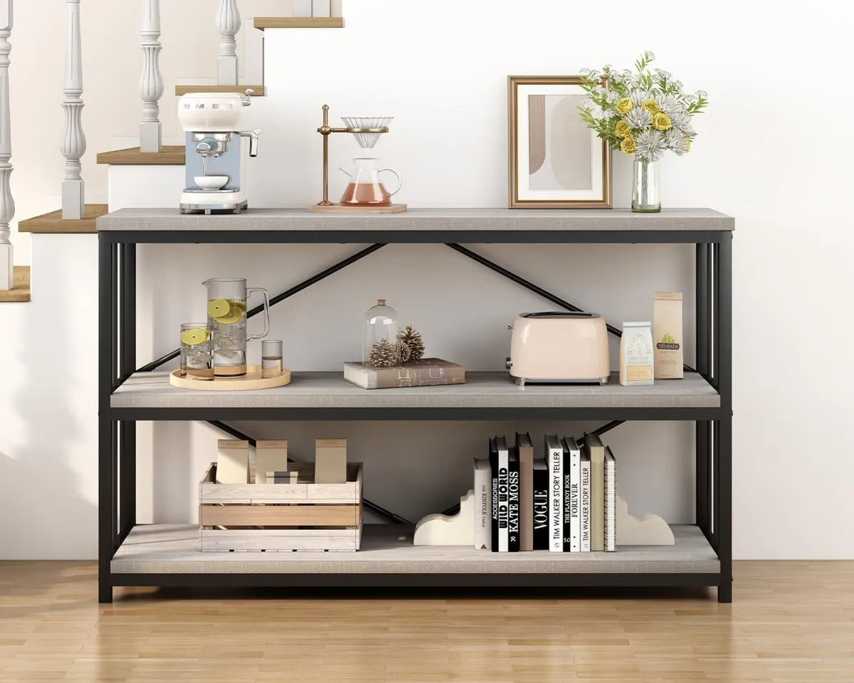 47" 3 Tier Low Bookcase Industrial Modern Short - Image 2