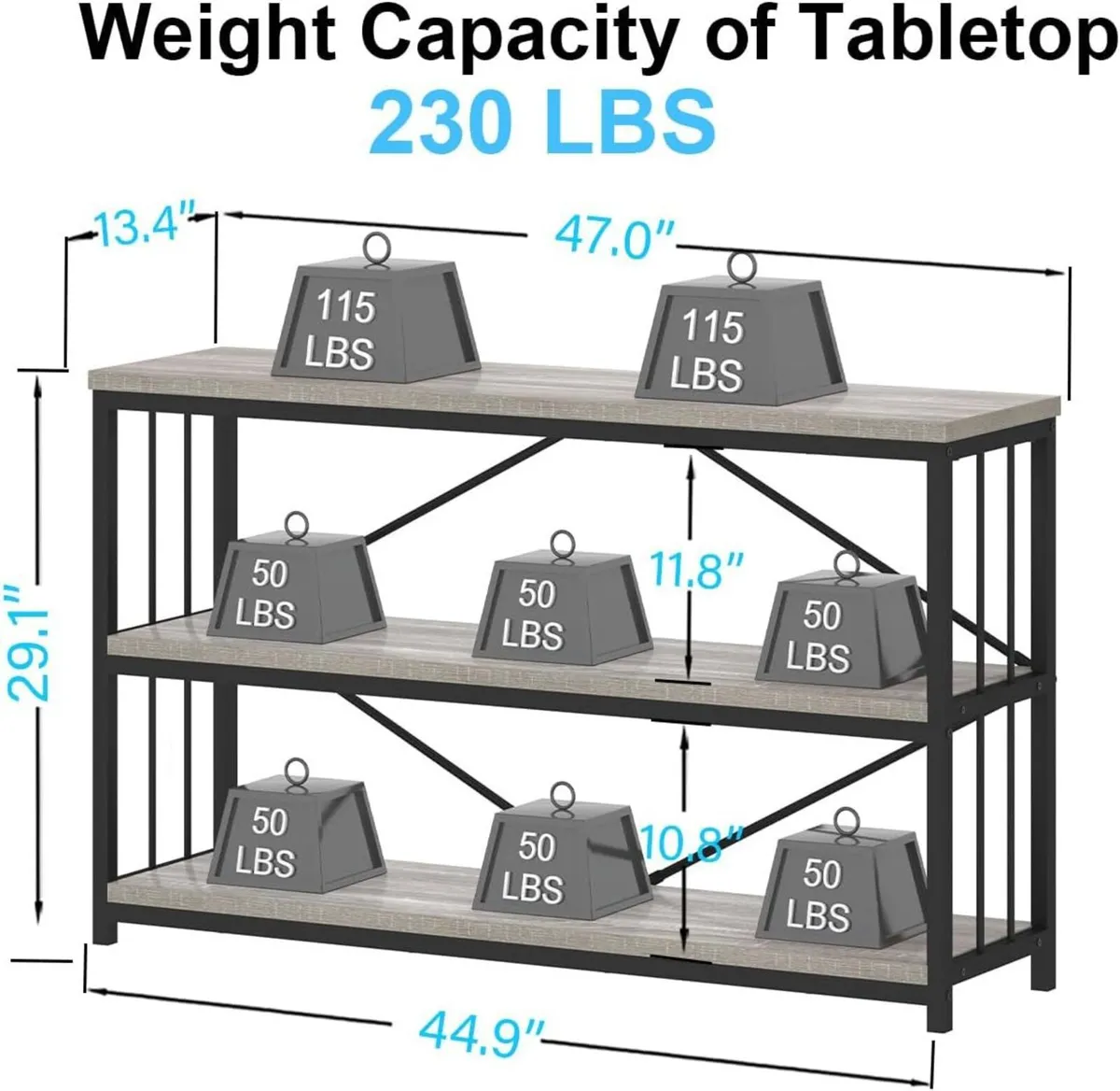 47" 3 Tier Low Bookcase Industrial Modern Short - Image 3
