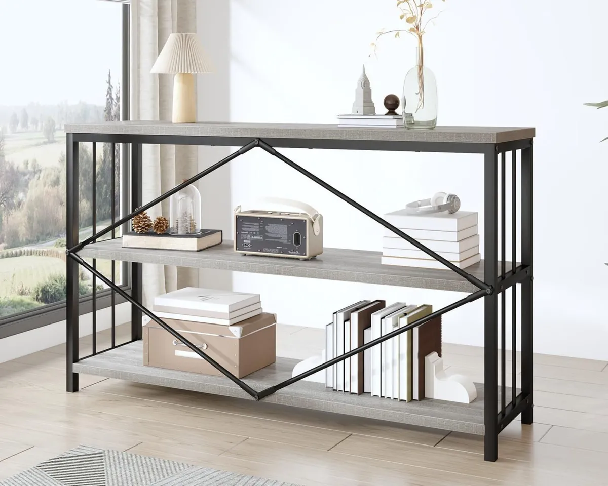 47" 3 Tier Low Bookcase Industrial Modern Short - Image 4