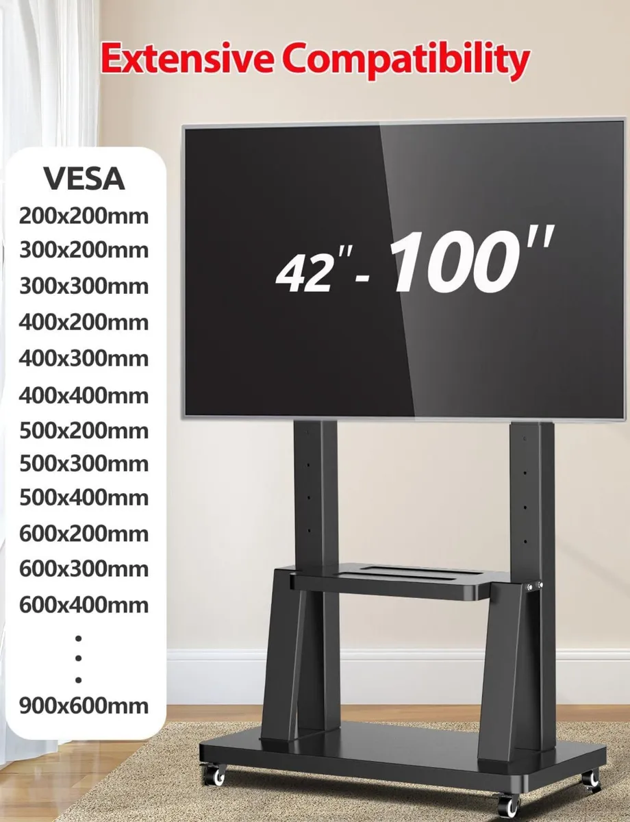 Mobile TV Stand on Wheels Large Screen Bracket - Image 2