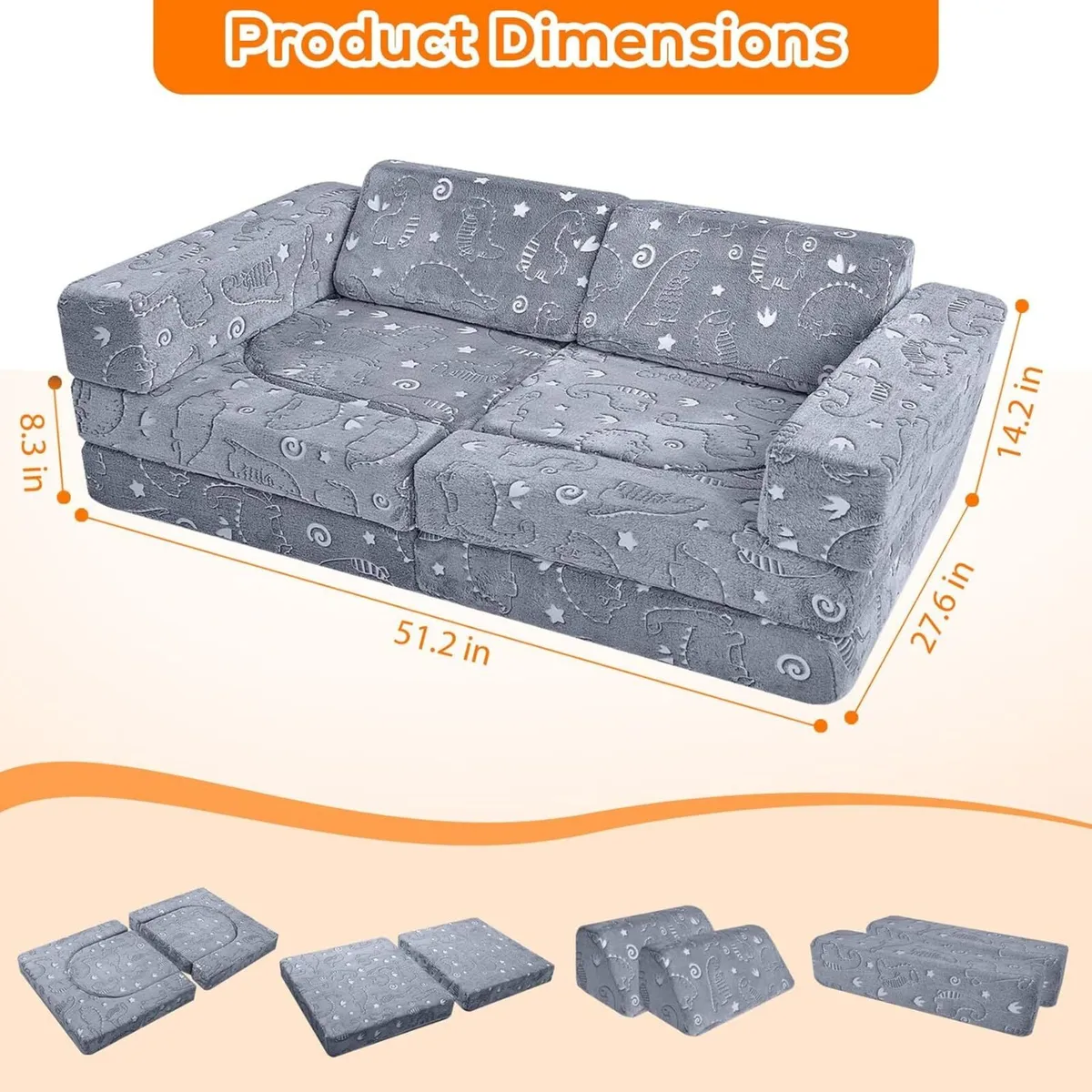 10-Piece Kids Play Sofa Modular Glow Couch - Image 3