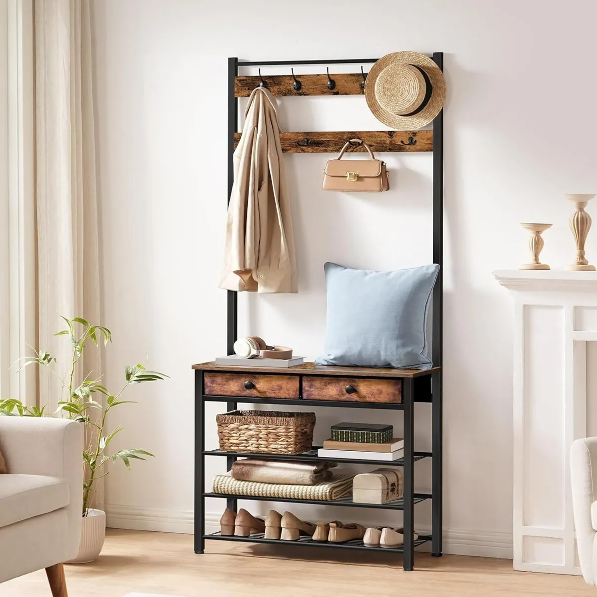 Coat and Shoe Rack with Storage Hall Tree - Image 2