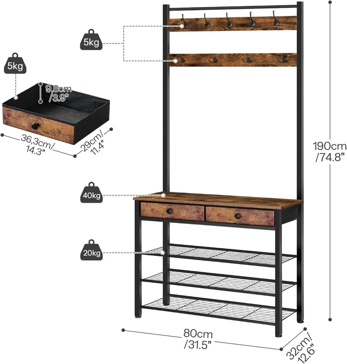 Coat and Shoe Rack with Storage Hall Tree - Image 3