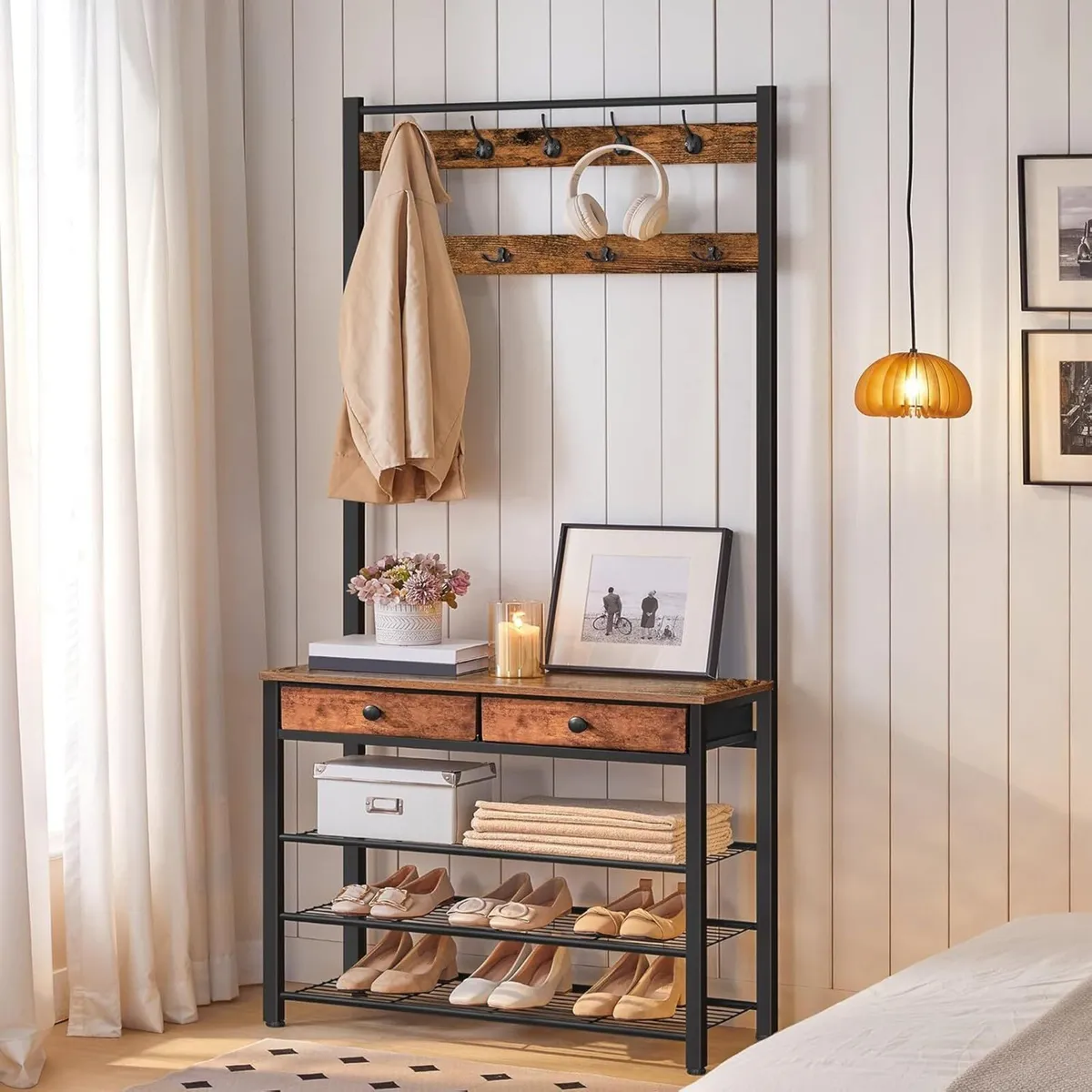 Coat and Shoe Rack with Storage Hall Tree - Image 4