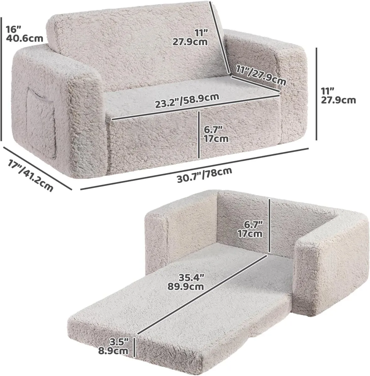 Toddler Chair Sherpa Folding Kids Sofa Bed Extra - Image 3