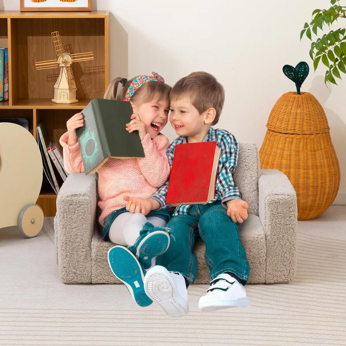Toddler Chair Sherpa Folding Kids Sofa Bed Extra - Image 4