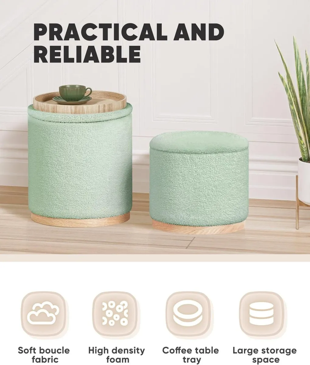 Round Ottoman with Storage Makeup Vanity Stool - Image 4