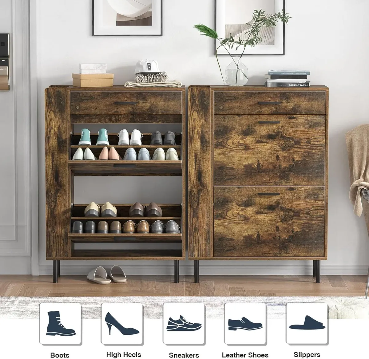 Wooden Shoe Cupboard with 2 Flip Drawers - Image 4