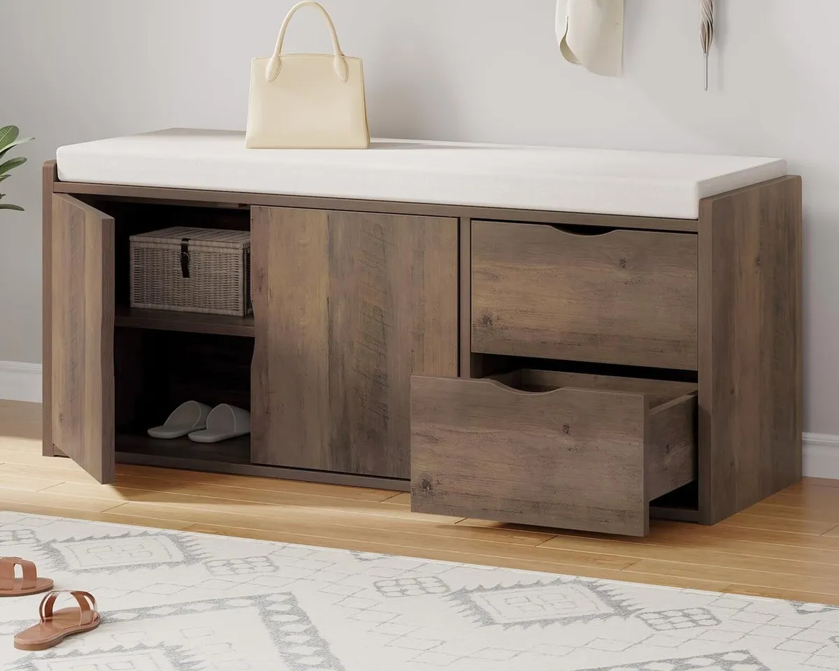 Entryway Bench with Storage 100CM Padded Cushioned - Image 1