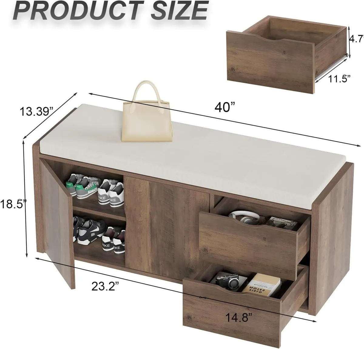 Entryway Bench with Storage 100CM Padded Cushioned - Image 2