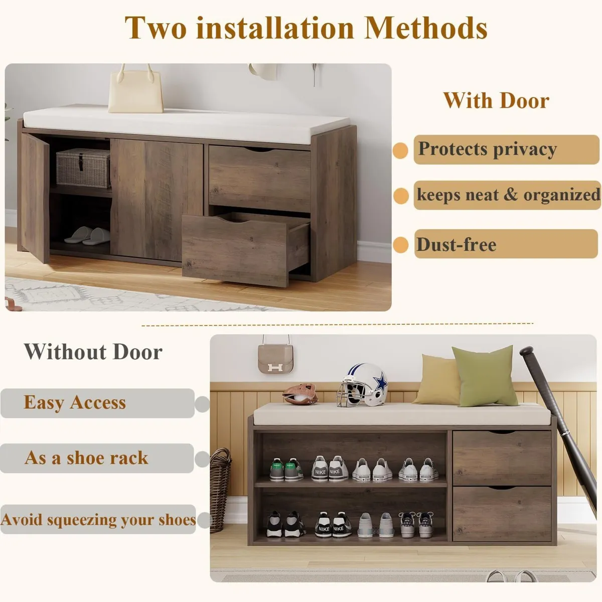 Entryway Bench with Storage 100CM Padded Cushioned - Image 3