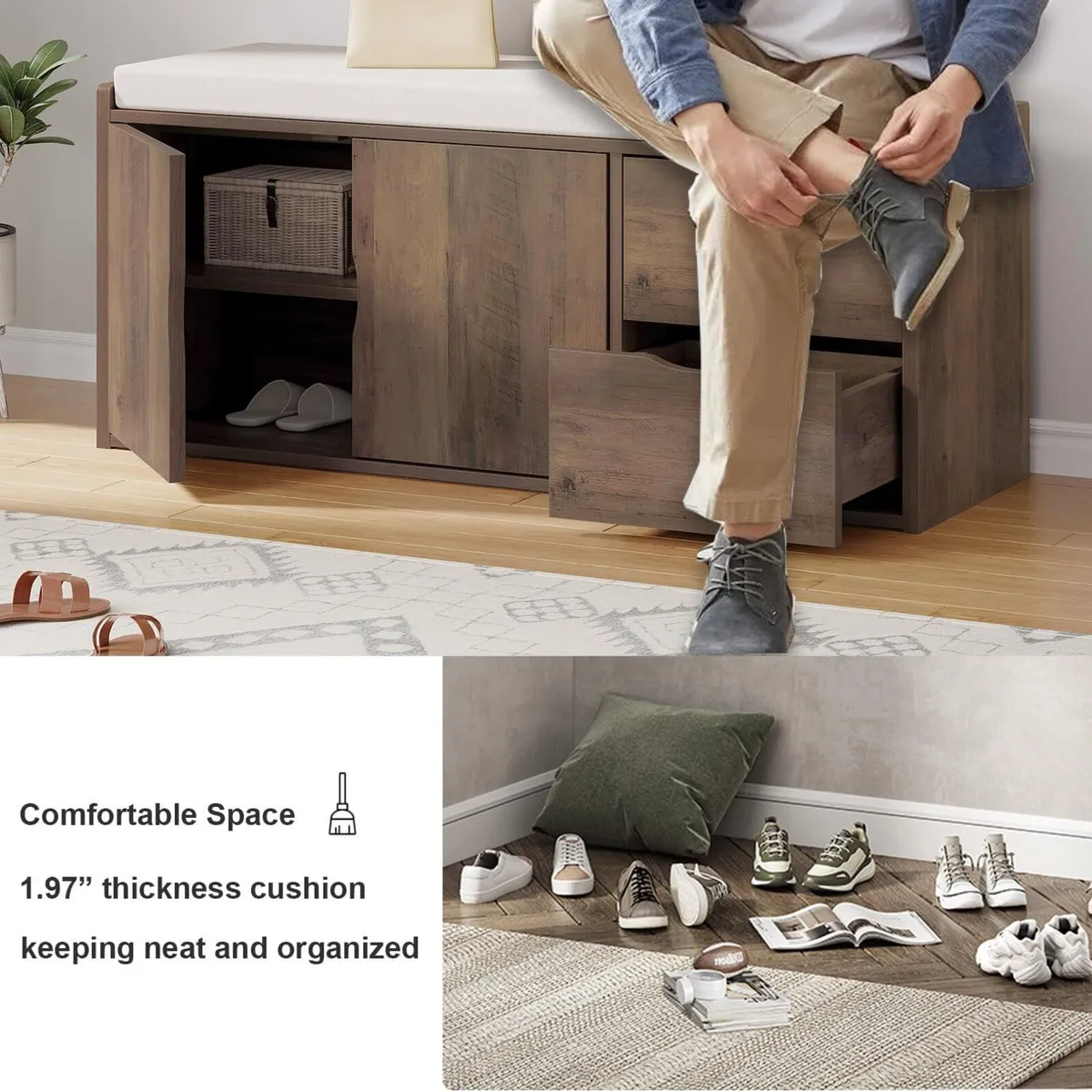 Entryway Bench with Storage 100CM Padded Cushioned - Image 4