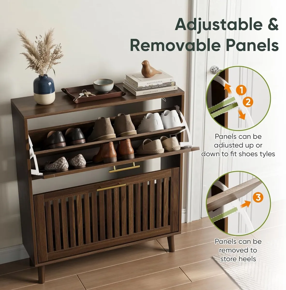Shoe Storage Cabinet with 2 Flip Slatted Drawers - Image 4