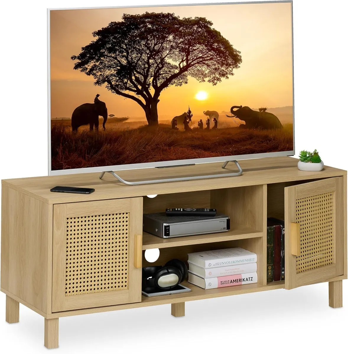 TV Stand with 2 Doors Storage Shelves Up - Image 1