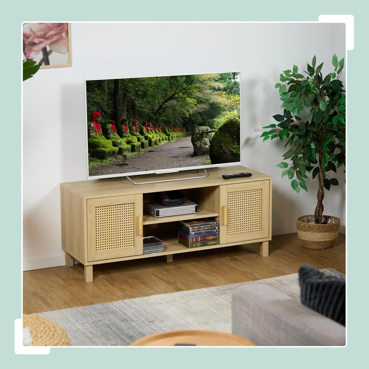 TV Stand with 2 Doors Storage Shelves Up - Image 2