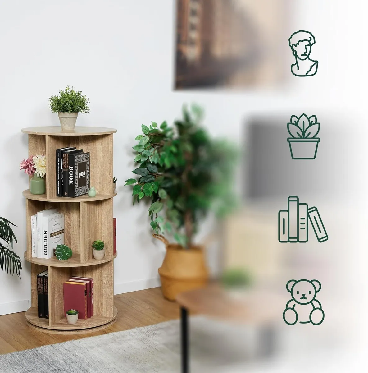 Rotating Bookcase 15 Compartments Hxd: Wood - Image 4