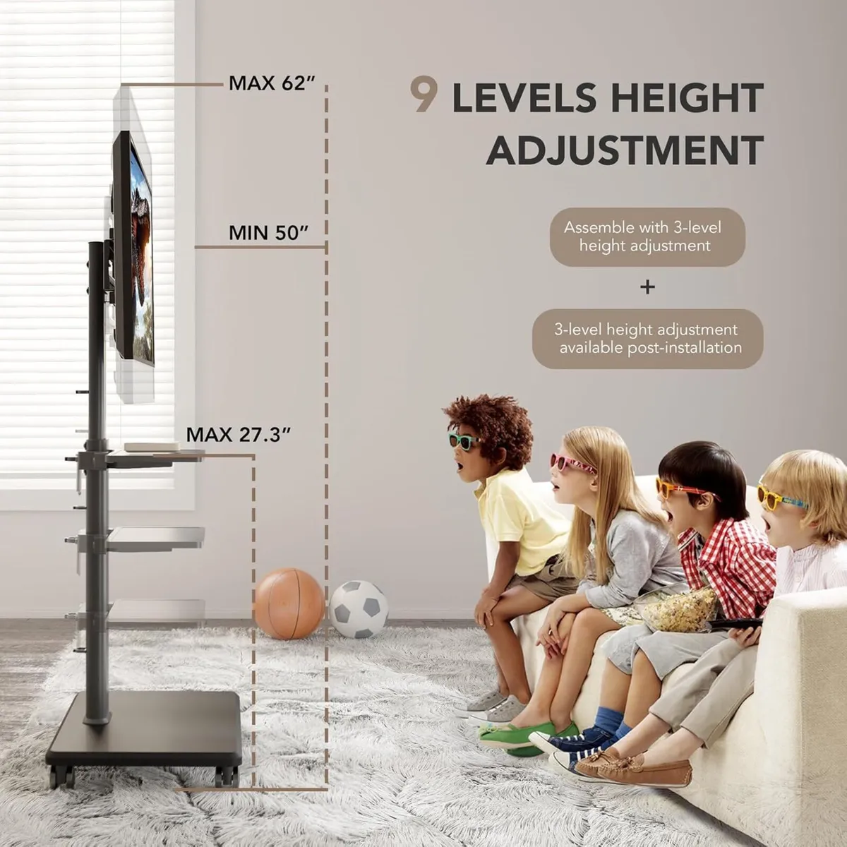 Universal Floor TV Stand Portable Rolling Mount - Image 3