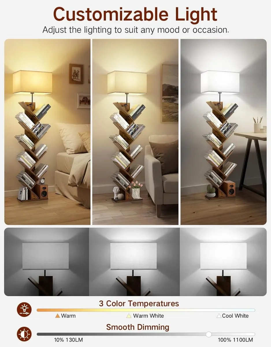 9 Tier Tree Bookshelf with Light Remote Dimmable - Image 4