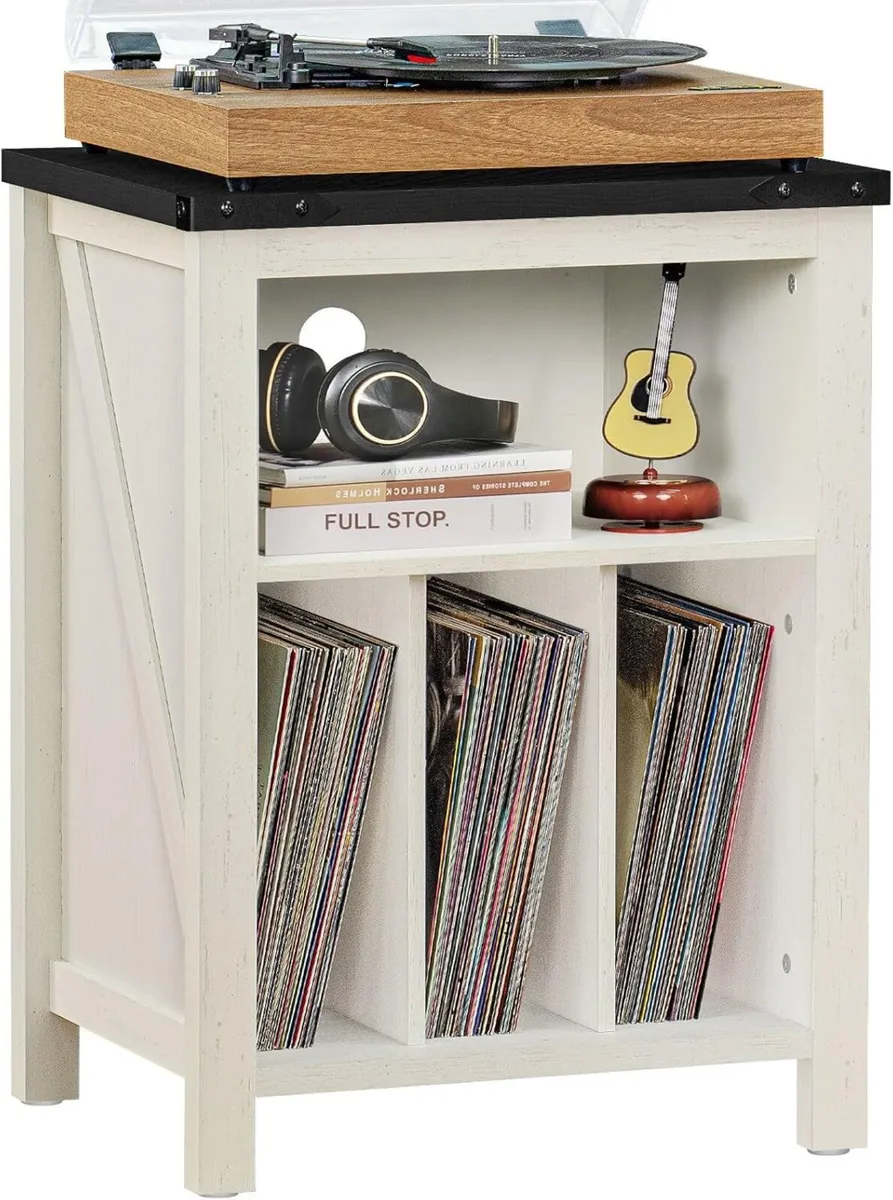 Record Player Stand with Vinyl Storage Large Table - Image 1