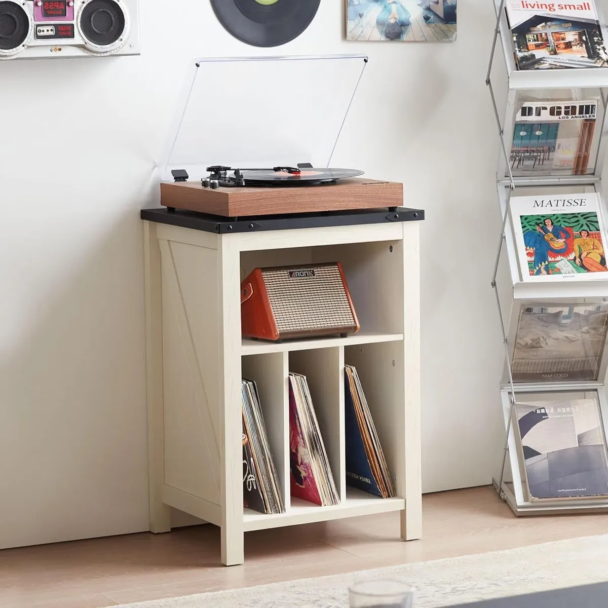 Record Player Stand with Vinyl Storage Large Table - Image 2