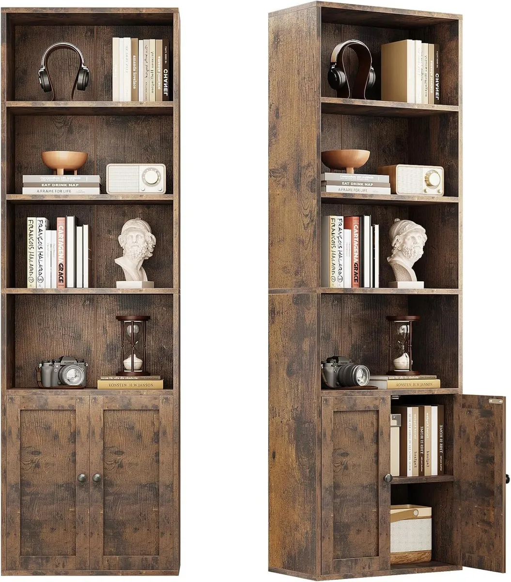6-Tier Bookcase with Doors Storage Cabinet 176.4CM - Image 1