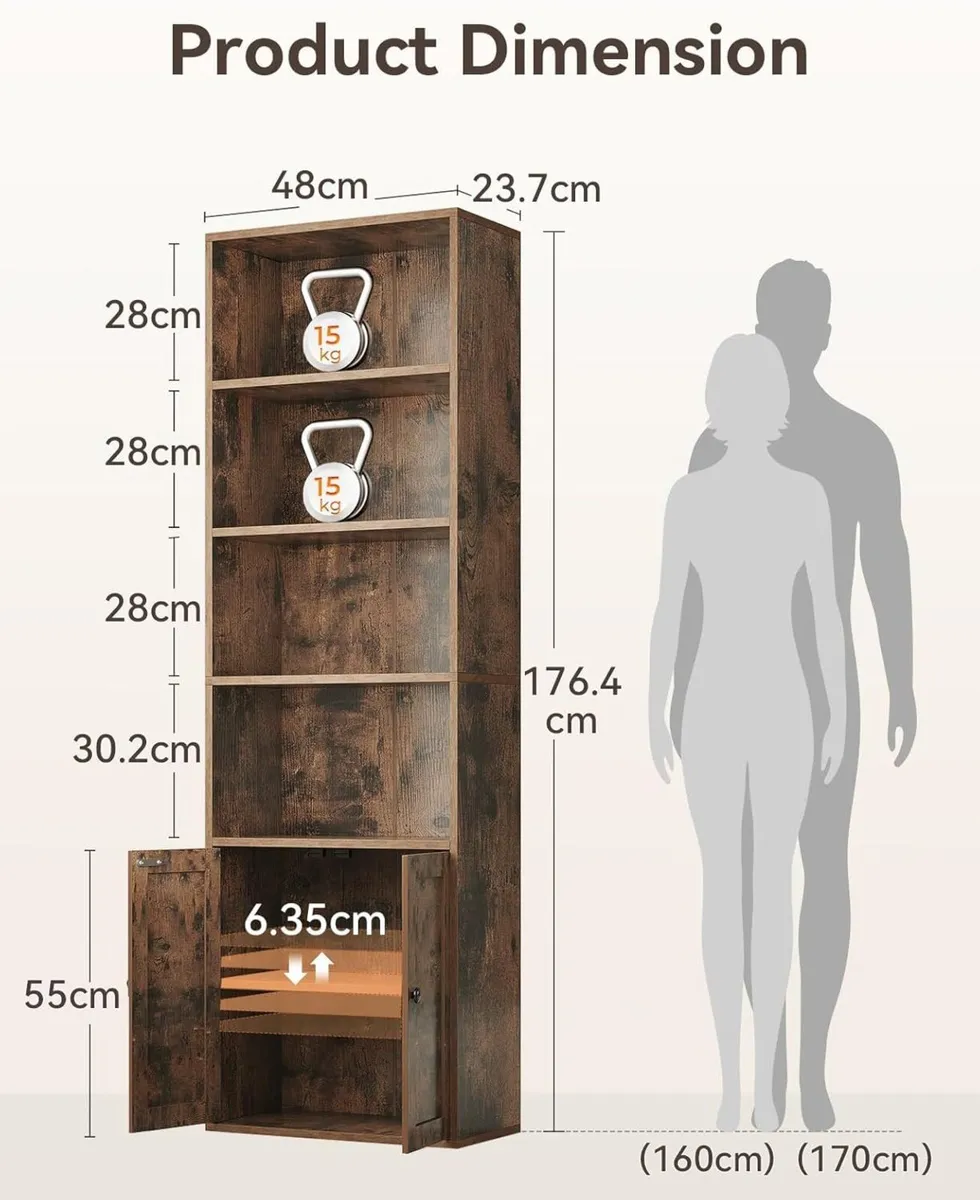 6-Tier Bookcase with Doors Storage Cabinet 176.4CM - Image 2