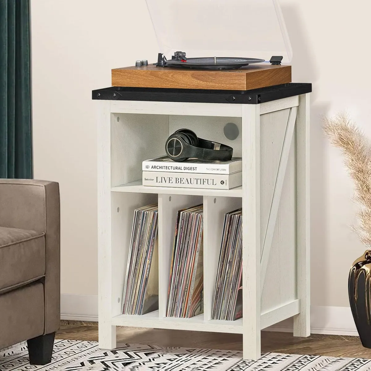 Record Player Stand with Vinyl Storage Large Table - Image 4