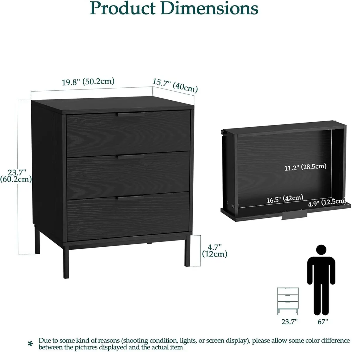 Wooden Bedside Table with 3 Drawers Chest - Image 2