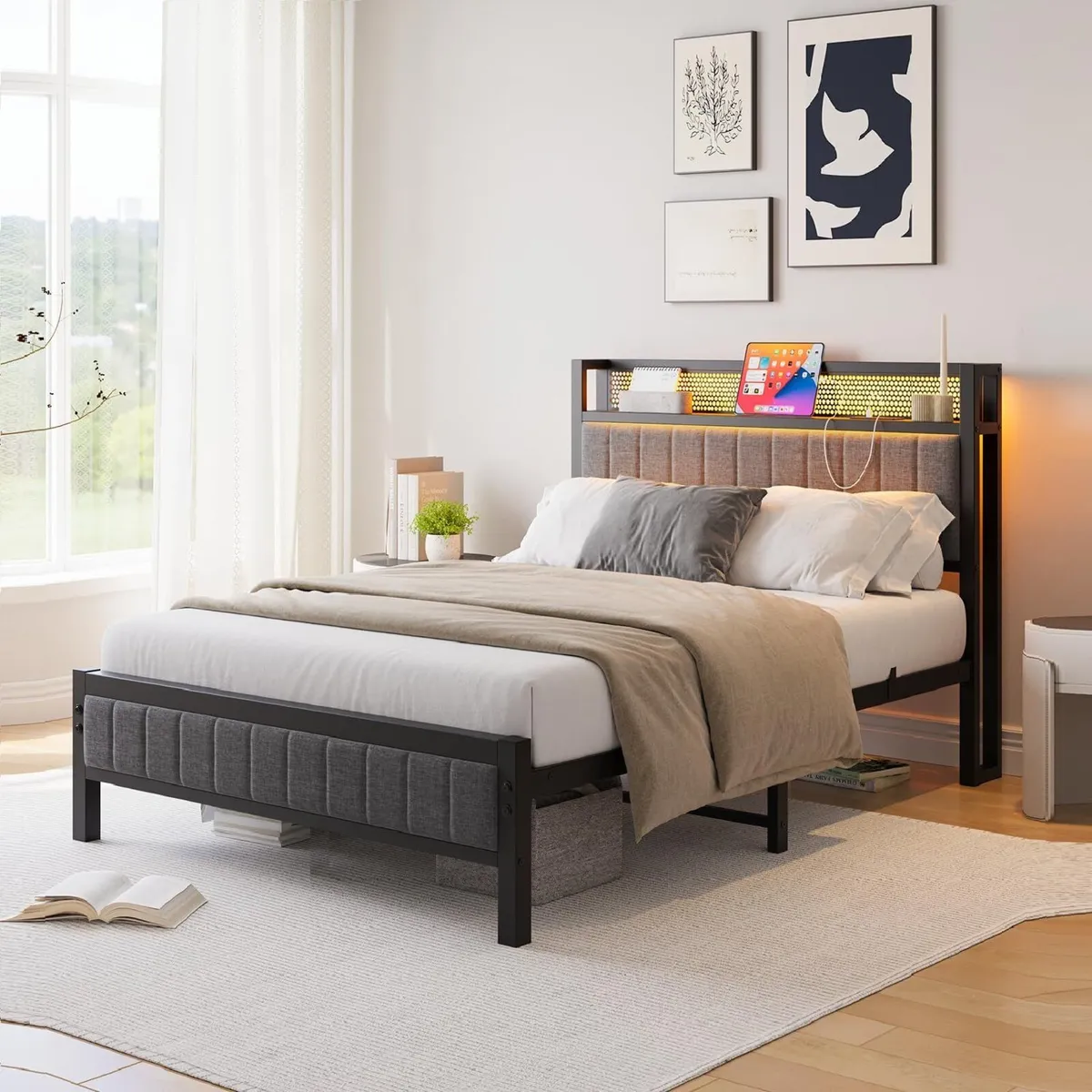 Bed Frame with Upholstered Headboard - Image 4