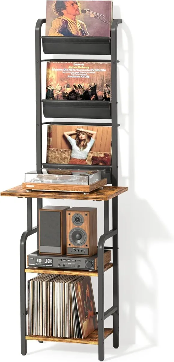 Tall Record Player Stand with Vinyl Storage - Image 1