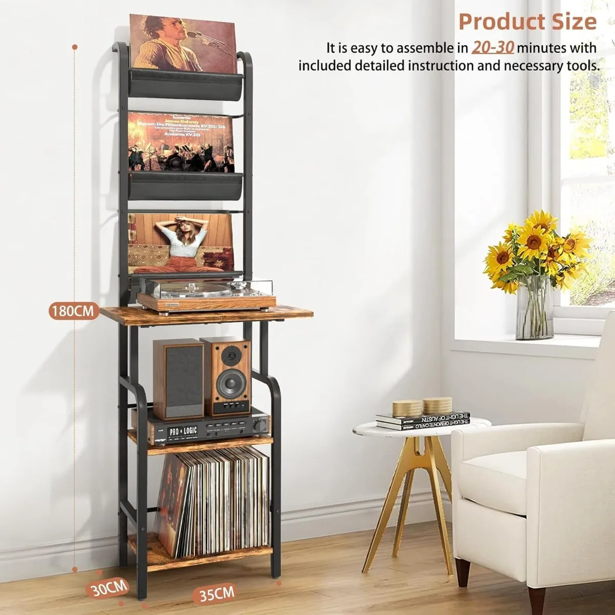 Tall Record Player Stand with Vinyl Storage - Image 2