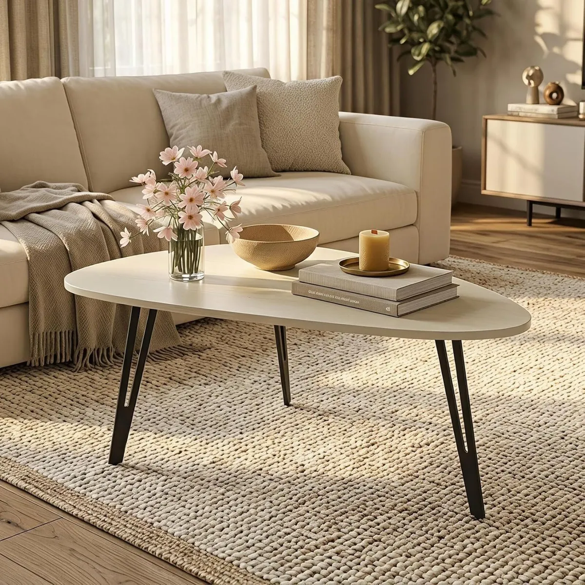 Oval Coffee Table Rustic Wooden Single Tier Centre - Image 1