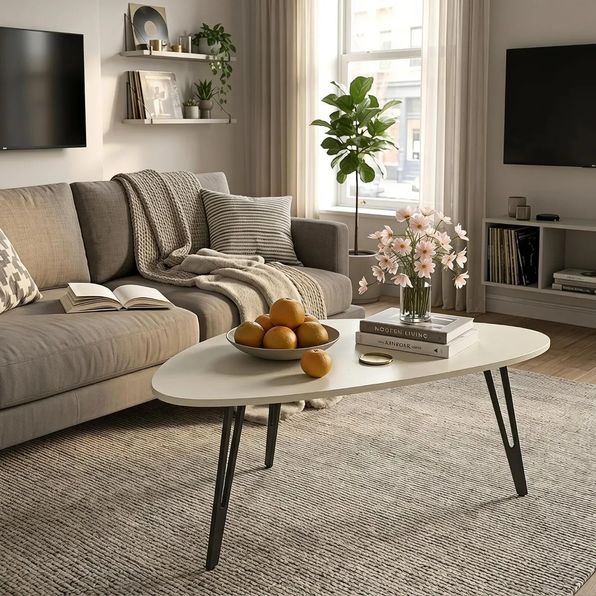 Oval Coffee Table Rustic Wooden Single Tier Centre - Image 3