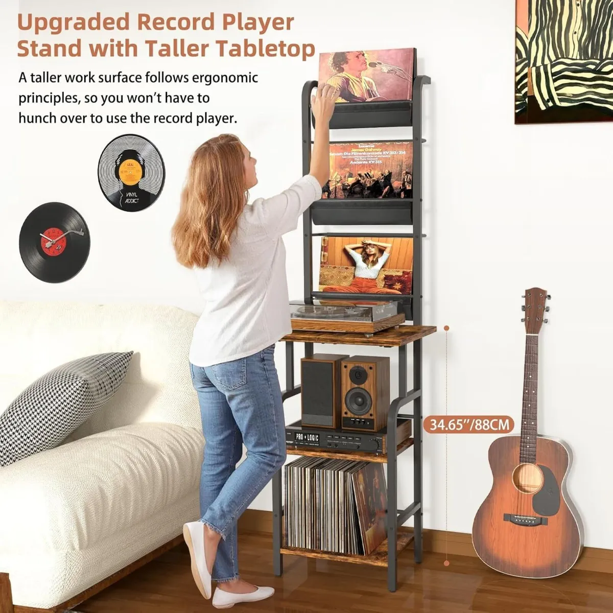 Tall Record Player Stand with Vinyl Storage - Image 3