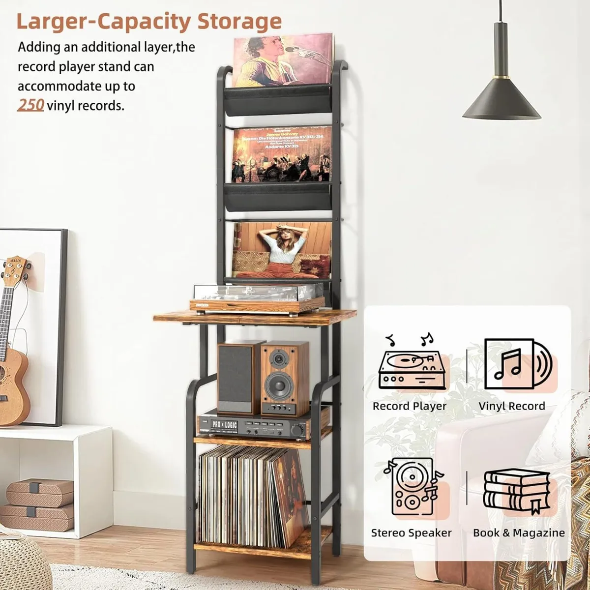 Tall Record Player Stand with Vinyl Storage - Image 4