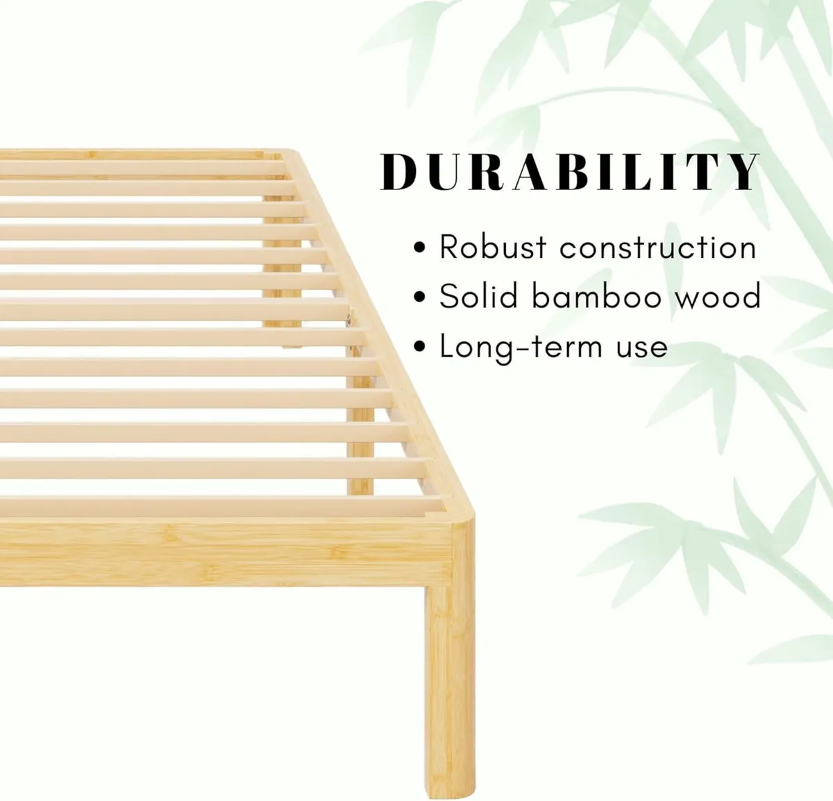 Bamboo Wood Bed Frame with Metal Slats Support - Image 4
