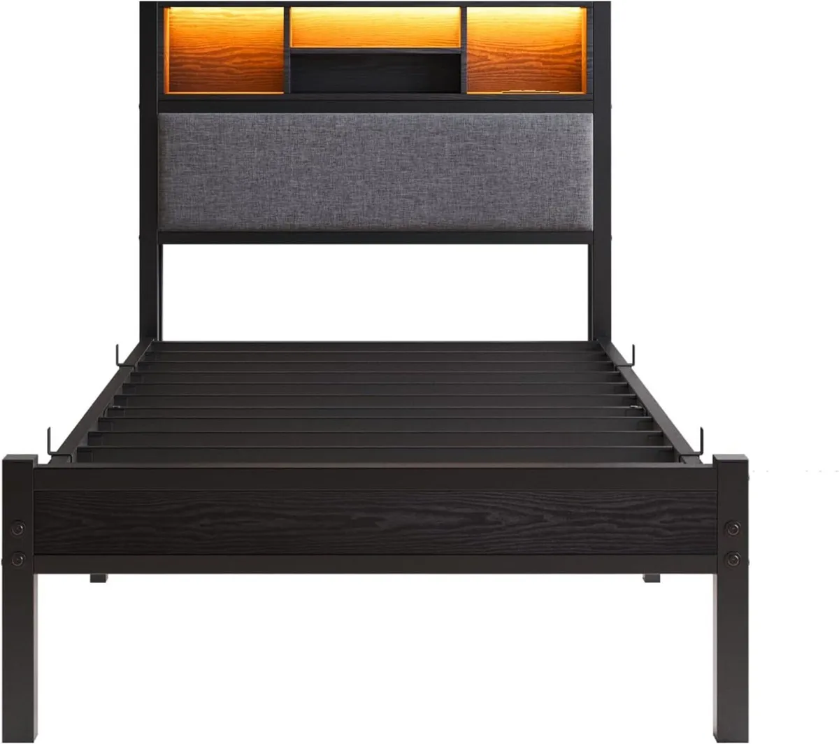 Bed Frame with Storage Shelf Upholstered Headboard - Image 3