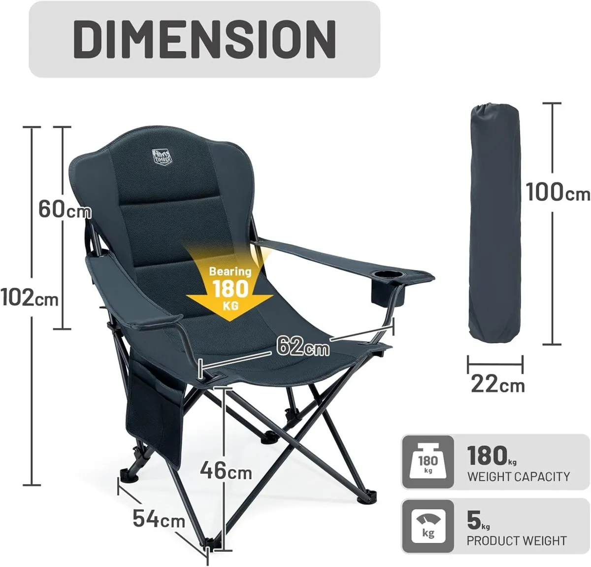 Folding Camping Chair Adjustable Recliner 150KG - Image 3