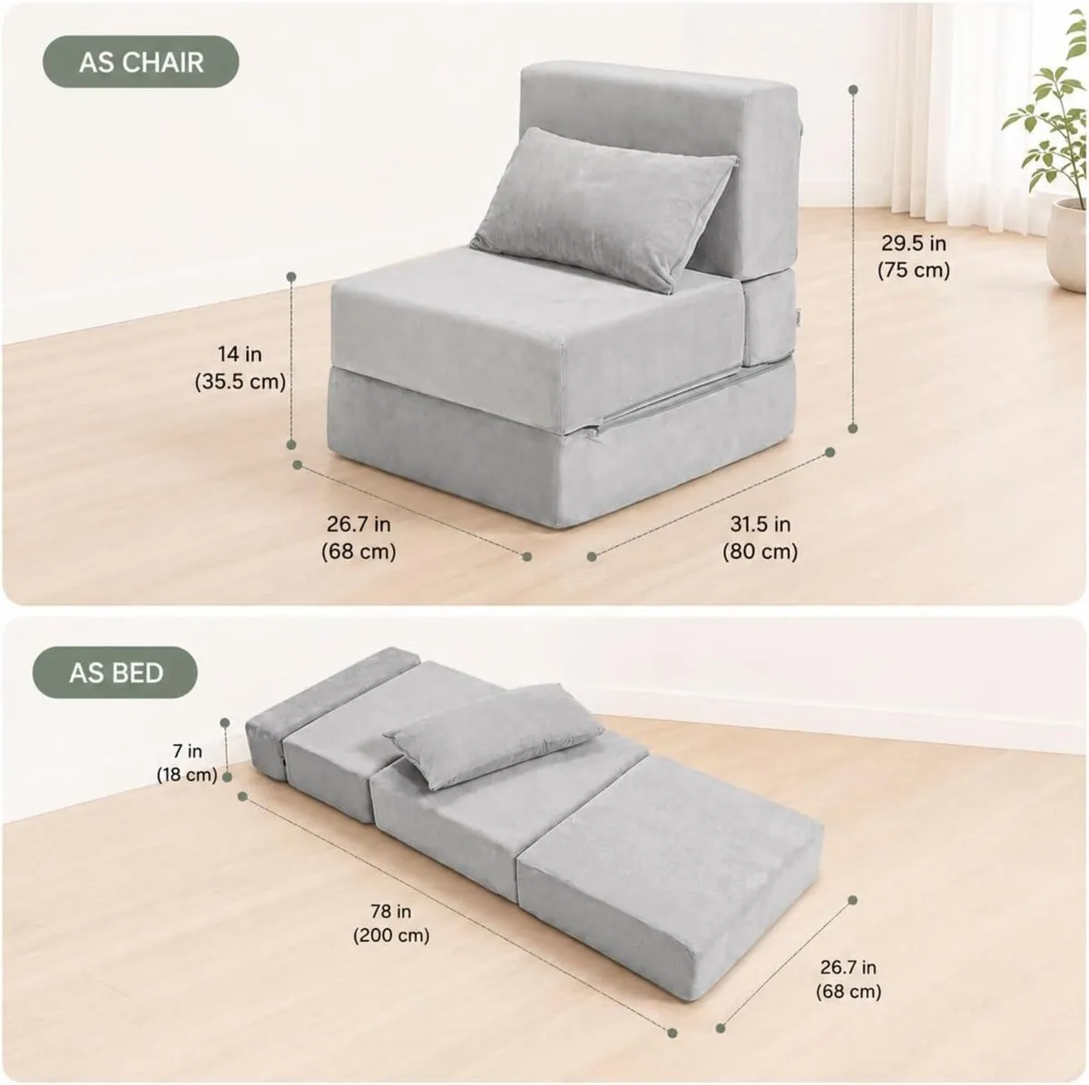 Folding Sofa Bed Convertible Sleeper Chair - Image 2