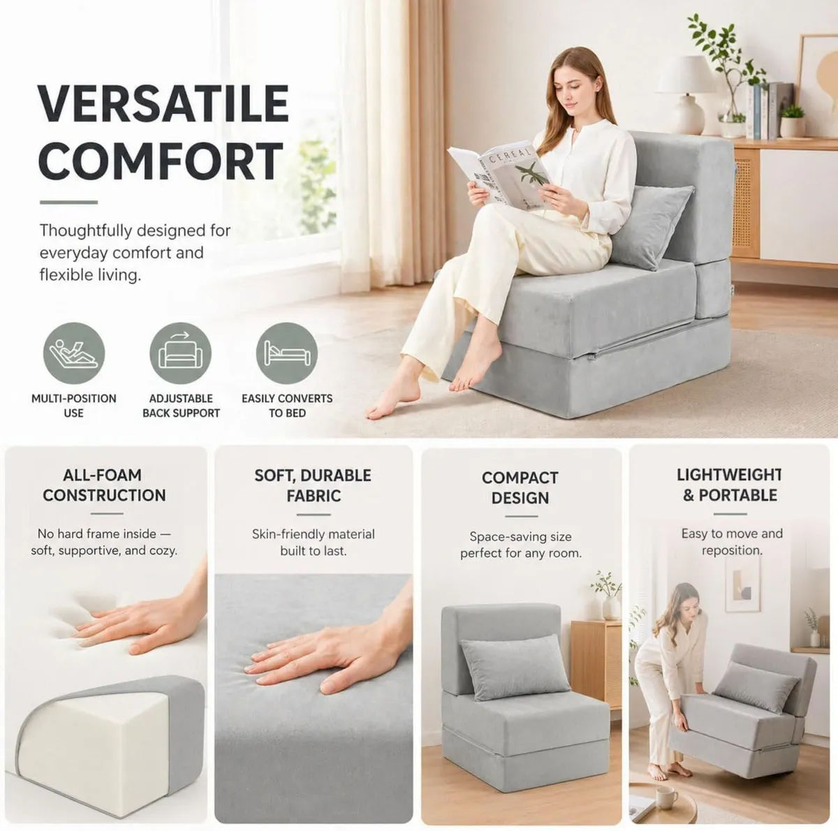 Folding Sofa Bed Convertible Sleeper Chair - Image 4