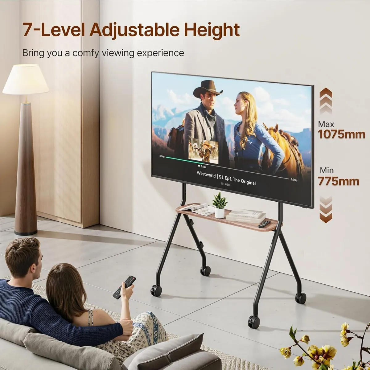 Mobile TV Stand on Wheels for 49–80 Inch - Image 3