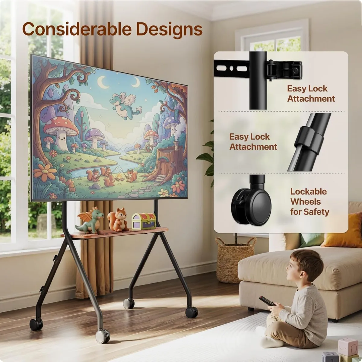 Mobile TV Stand on Wheels for 49–80 Inch - Image 4