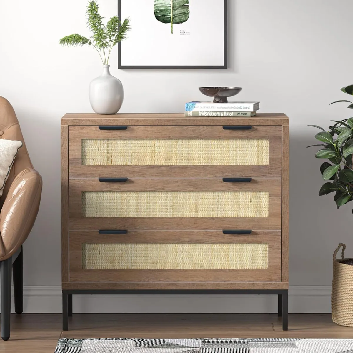 Rattan Chest of Drawers with 3 Storage Organiser - Image 2