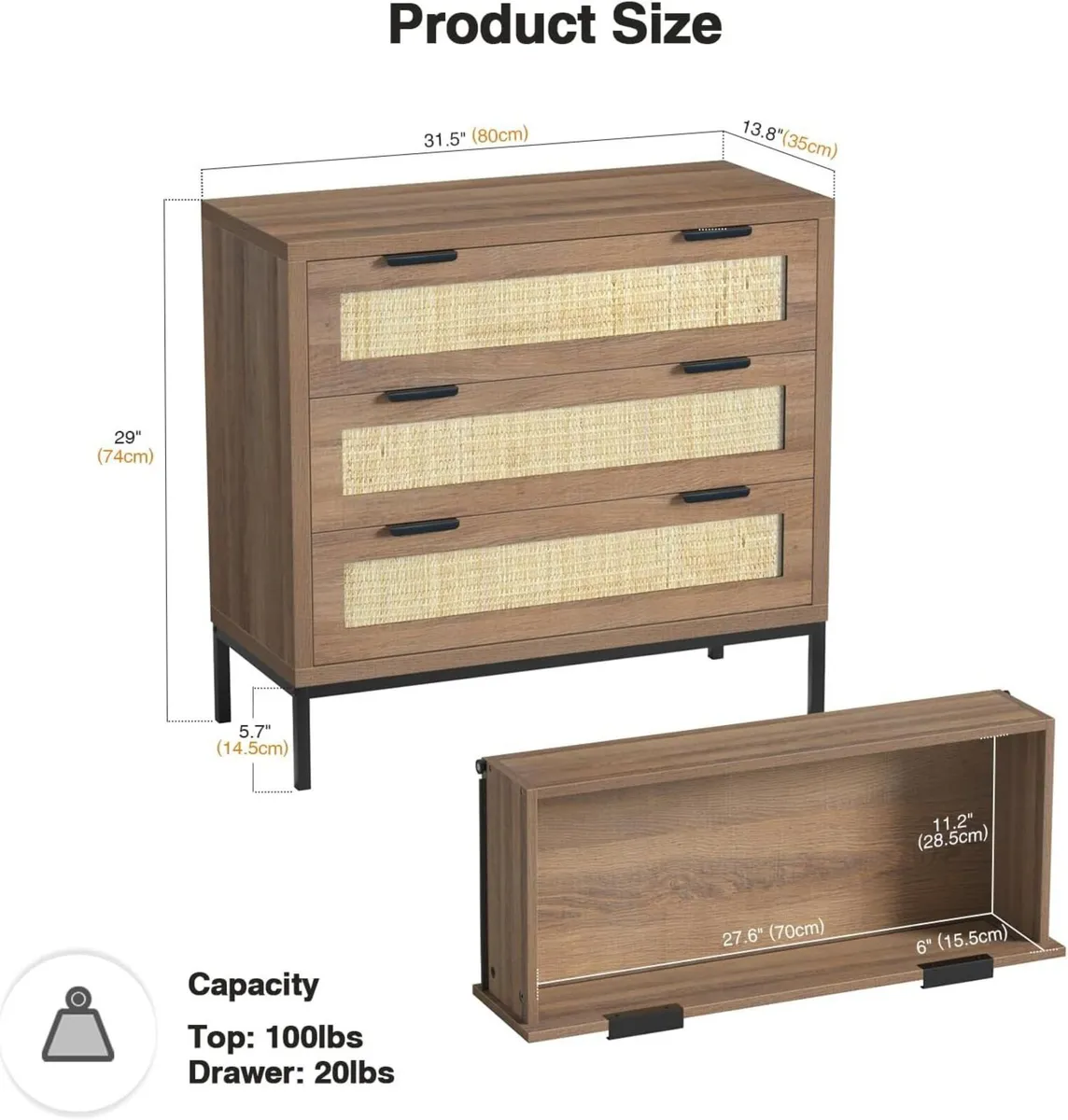 Rattan Chest of Drawers with 3 Storage Organiser - Image 3