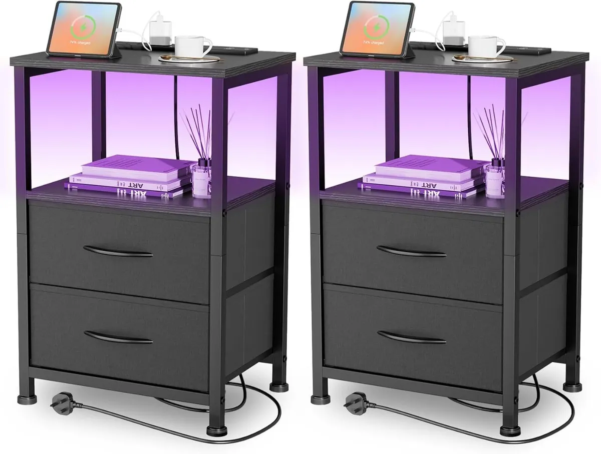Bedside Table with Charging Station 40CM Wide Bed - Image 1